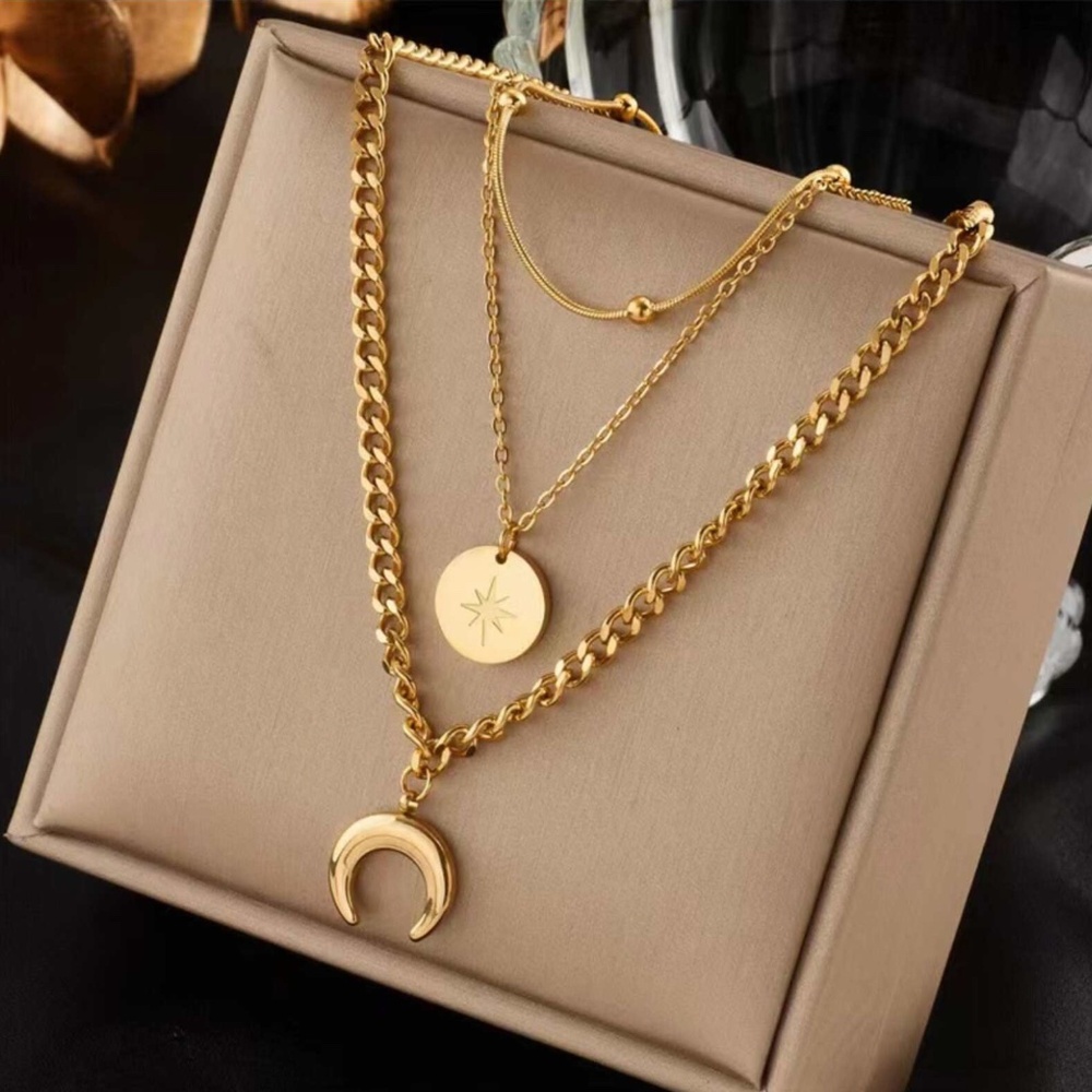 Luxe Gold Plated Stainless Steel Moon Chain Multilayer Necklace